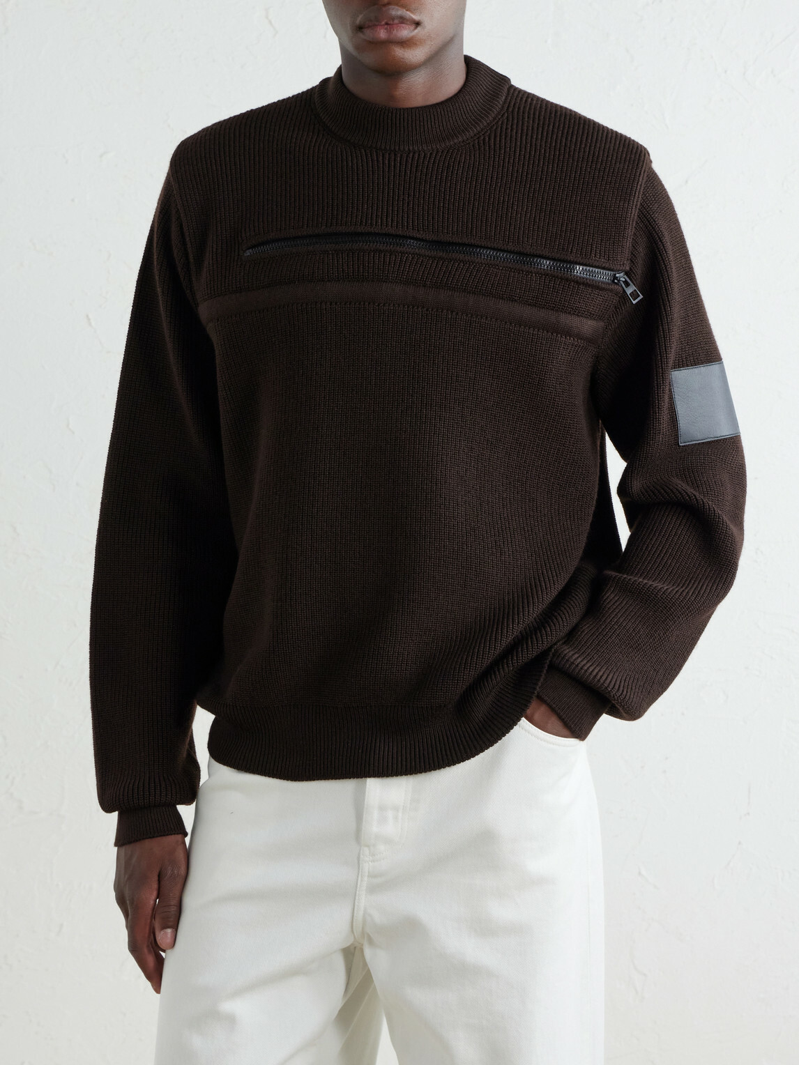 LOEWE - Panelled Zippered Wool-Blend Sweater - Brown