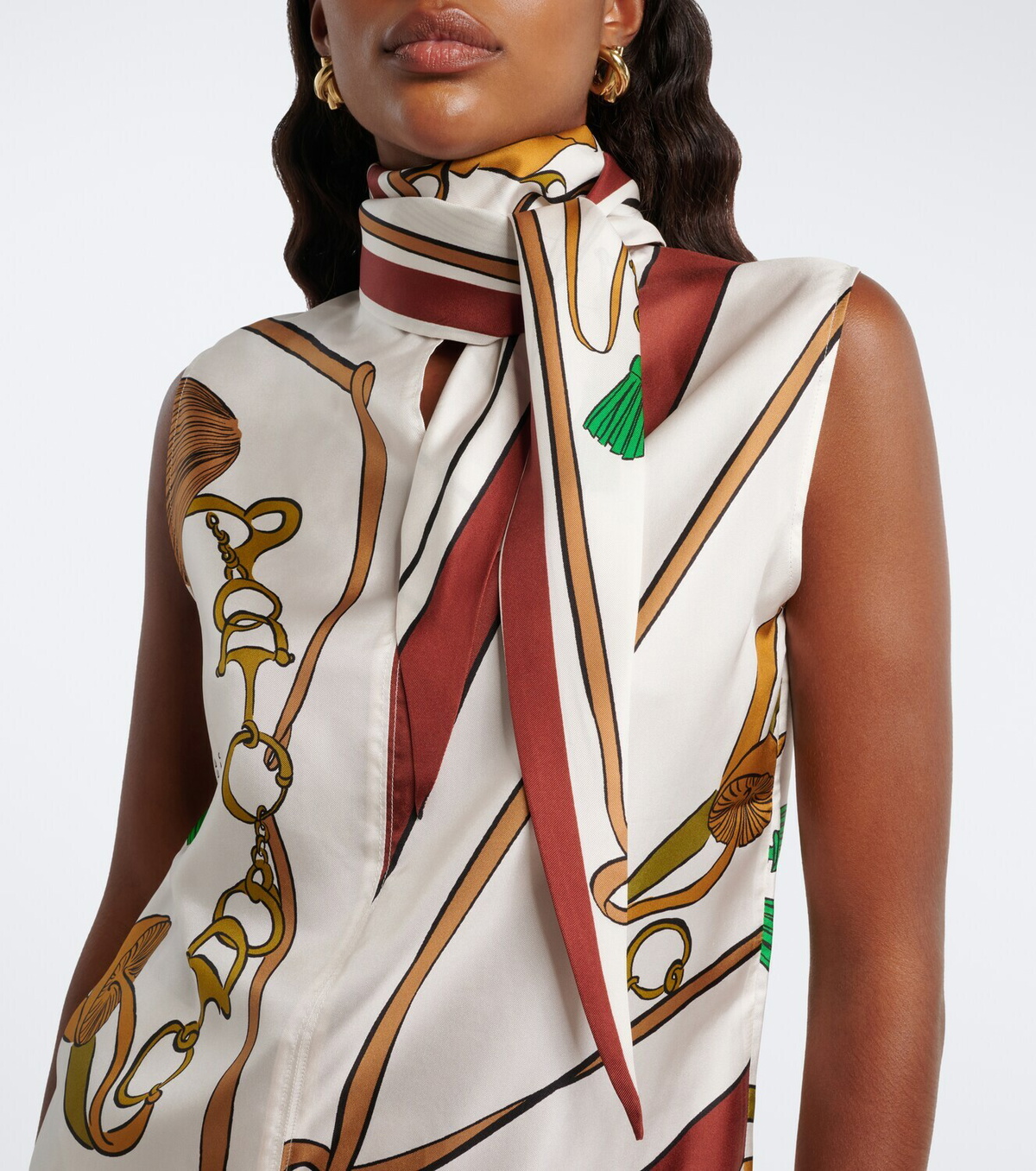 Dorothee Schumacher Cosmic Funghi printed tie-neck silk twill top