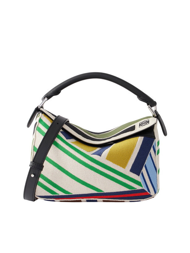 Photo: LOEWE - Puzzle Edge Small Leather-Trimmed Embroidered Canvas Messenger Bag