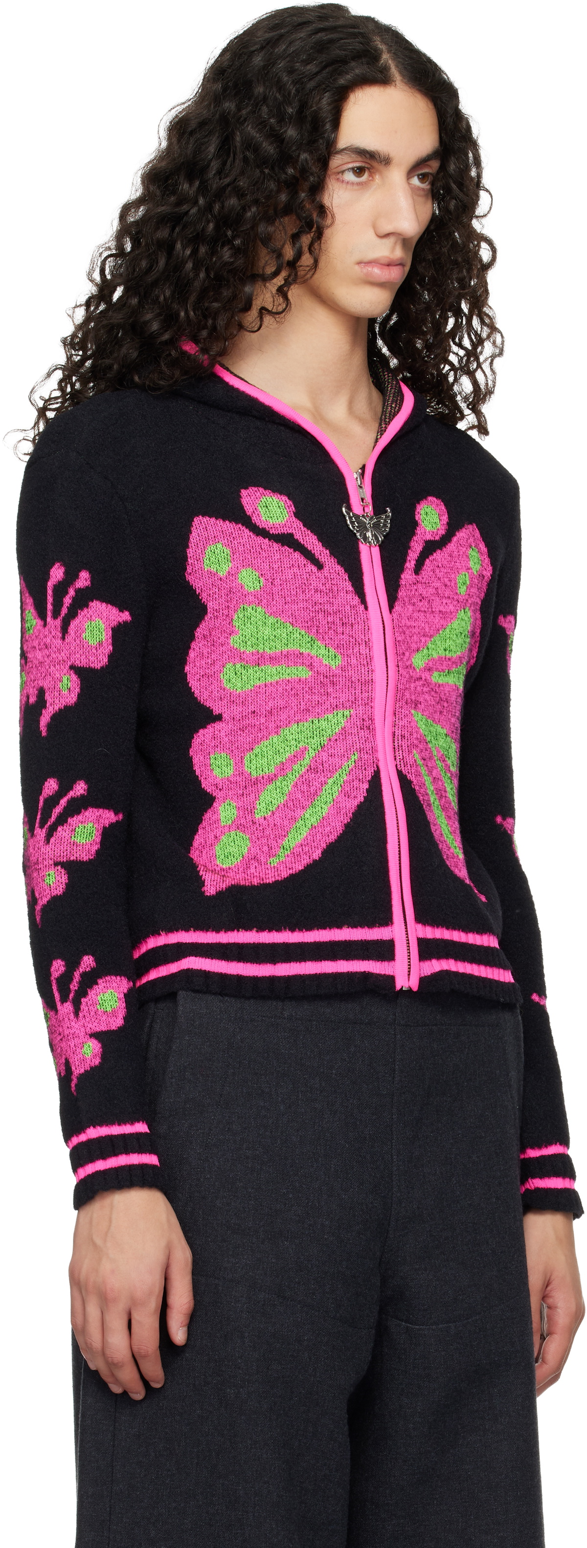 Chopova Lowena Black Neon Butterfly Hoodie
