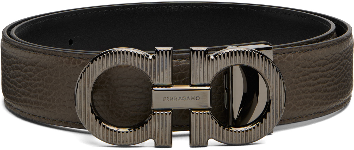Ferragamo Gray Adjustable Gancini Reversible Belt