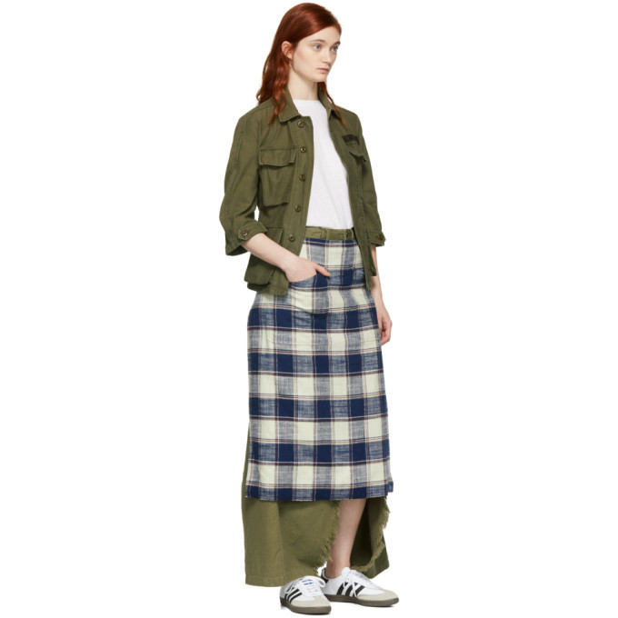 R13 Navy and Ecru Plaid Apron Skirt R13