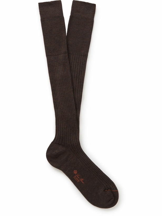Photo: Loro Piana - Ribbed Cashmere and Silk-Blend Socks - Brown