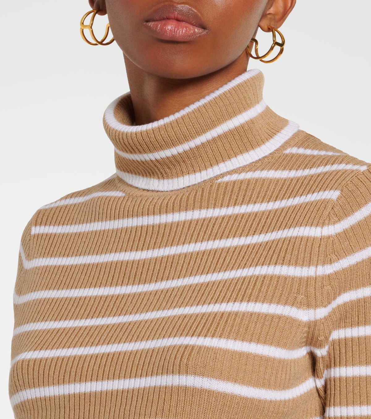 Veronica Beard beige button wool cashmere cowl neck online sweater turtleneck ribbed