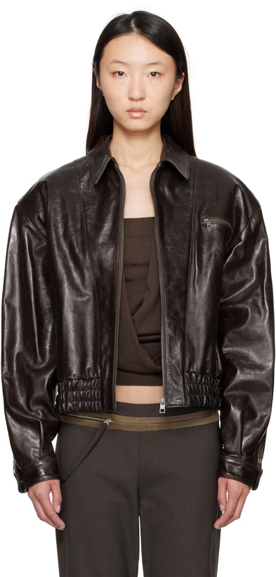 Photo: Paloma Wool Brown Mini Lora Leather Jacket