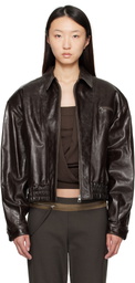 Paloma Wool Brown Mini Lora Leather Jacket