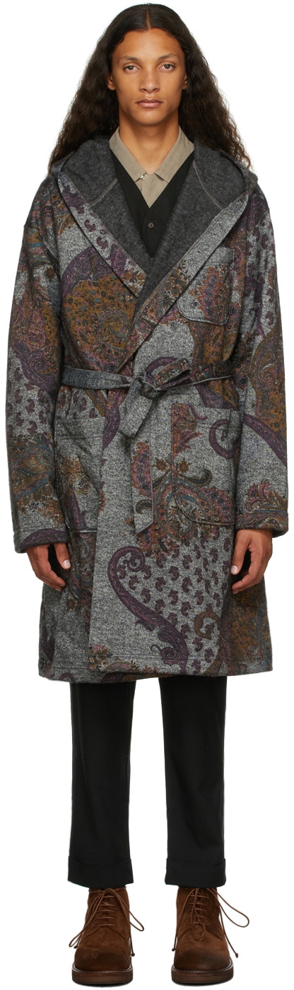 Engineered Garments Grey & Purple Paisley Robe Engineered Garments