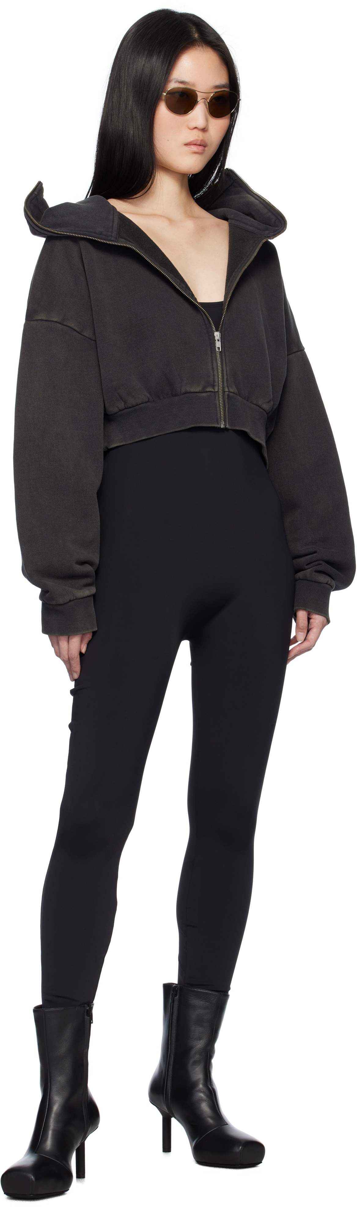 Entire Studios Black Cropped Full Zip Hoodie Entire Studios