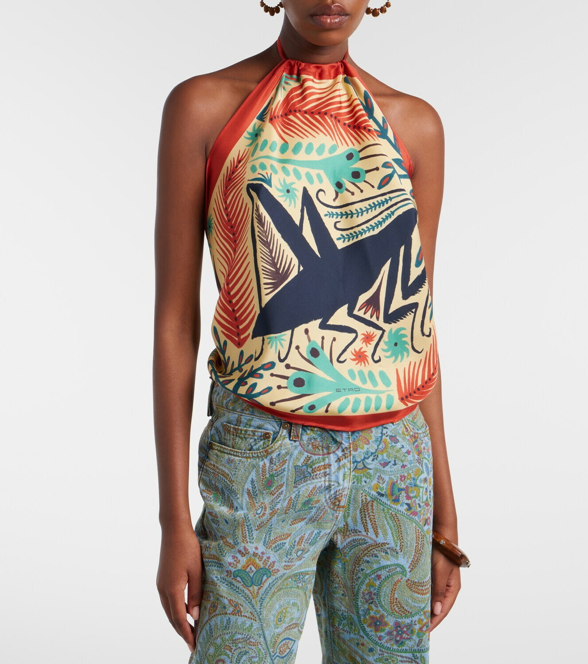 Etro Printed halterneck silk top