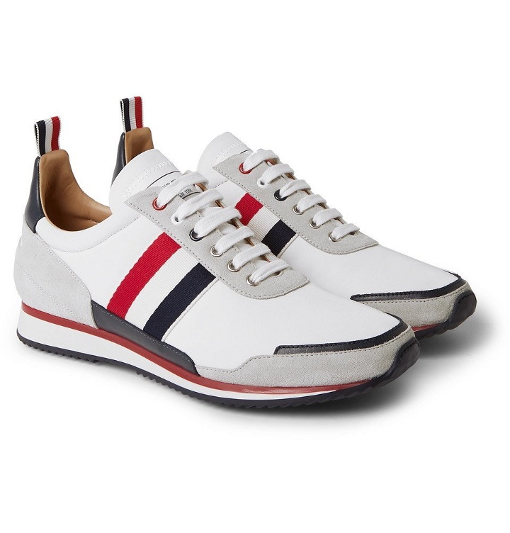 Photo: Thom Browne - Grosgrain and Suede-Trimmed Nylon Sneakers - White