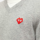 Comme des Garçons Play Men's Invader Heart V-Neck Knit in Light Grey