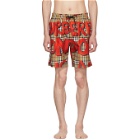 Burberry Beige and Red Graphic Check Swim Shorts