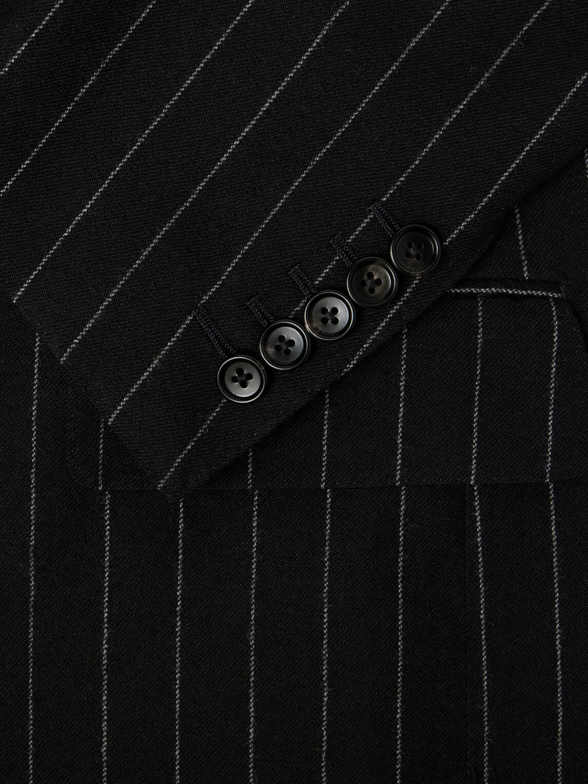 TOM FORD - Double-Breasted Pinstriped Wool-Twill Suit Jacket - Black