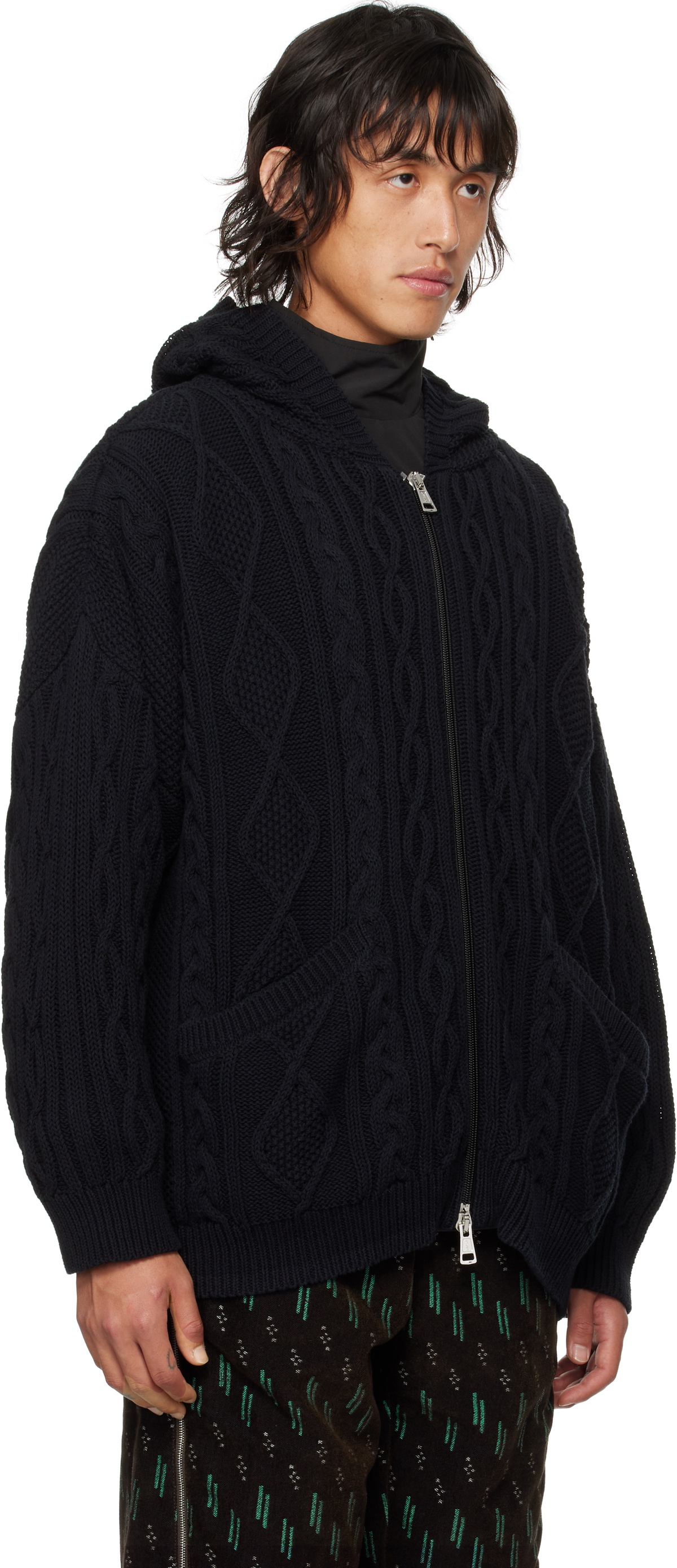 Robyn Lynch Black Oversized Cable-Knit Hoodie
