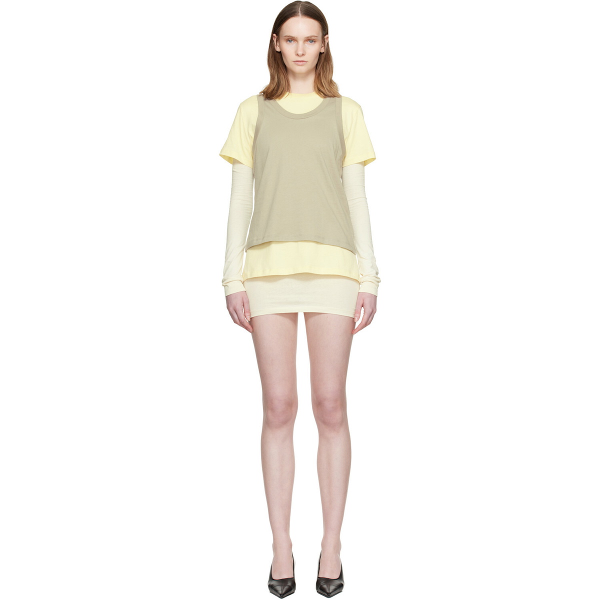 WARDROBE.NYC Beige & Yellow Layered Minidress Set