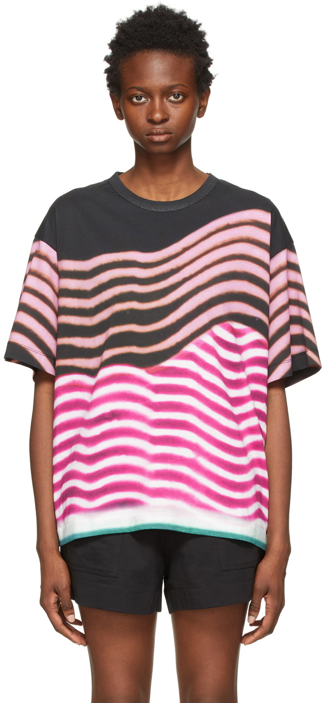 Dries Van Noten Black & Pink Len Lye Edition Stripes T-Shirt