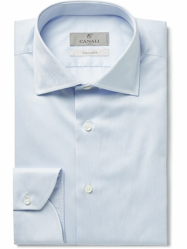 Photo: Canali - Cutaway-Collar Striped Cotton-Poplin Shirt - Blue