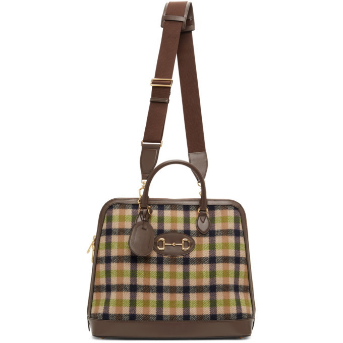 Photo: Gucci Brown Check Gucci 1955 Horsebit Top Handle Bag