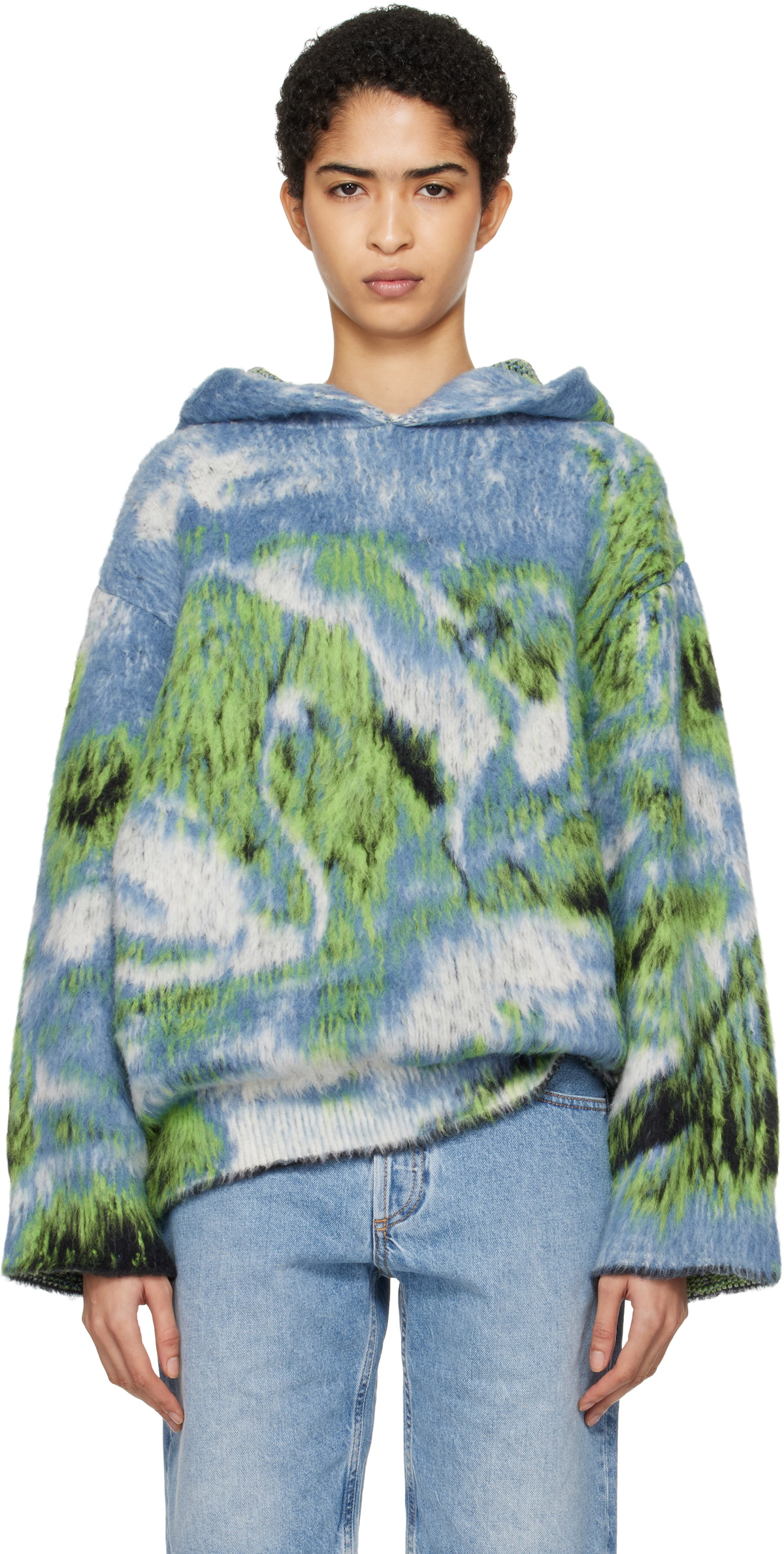 The Attico Blue Swan Print Hoodie
