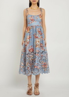 Zimmermann Awaken Picnic Floral-print Linen Midi Dress Multicoloured 1
