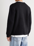 The Elder Statesman - Appliquéd Ribbed Cashmere Sweater - Black