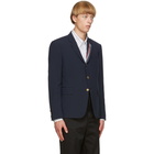 Thom Browne Navy Wool Seersucker Blazer