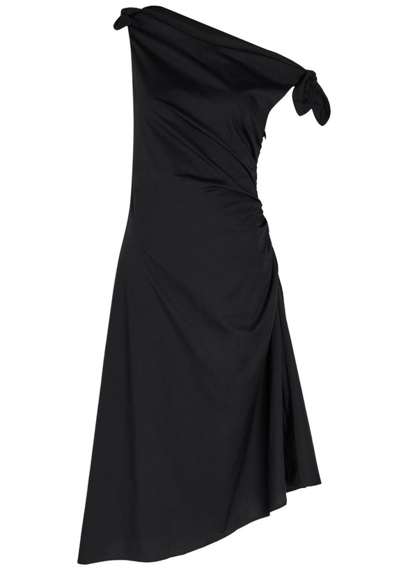 Photo: Staud Bellaria Ruched Stretch-cotton Midi Dress Black