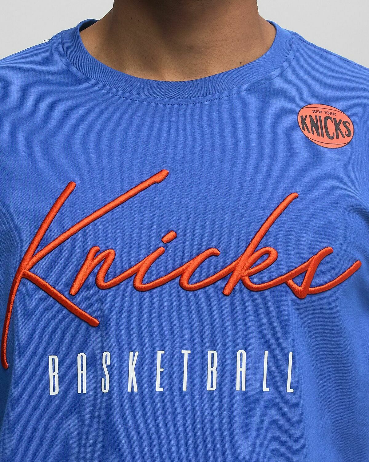 Mitchell & Ness NBA TRAINING DAY PREMIUM SS TEE VINTAGE LOGO NEW YORK KNICKS Blue Mens Shortsleeves/Team Tee