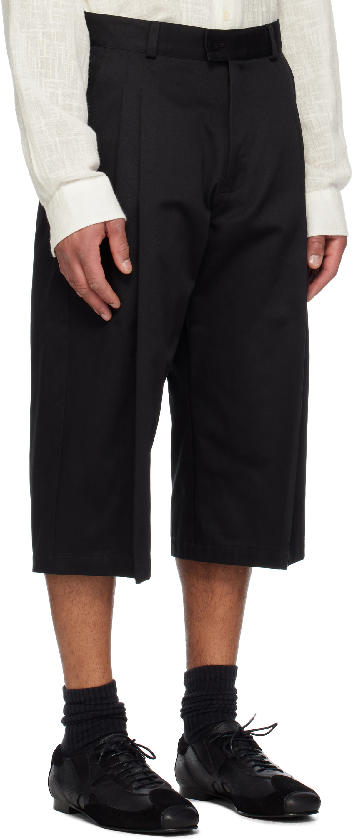 RICE NINE TEN Black Three Quarter Chinos 2Tuck Shorts