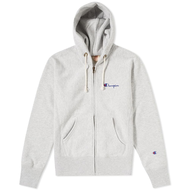 Photo: Champion Reverse Weave Script Logo Zip Hoody Grey