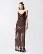 Pinko Satin Lace And Rhinestone Fringe Slip Dress Soil Brown