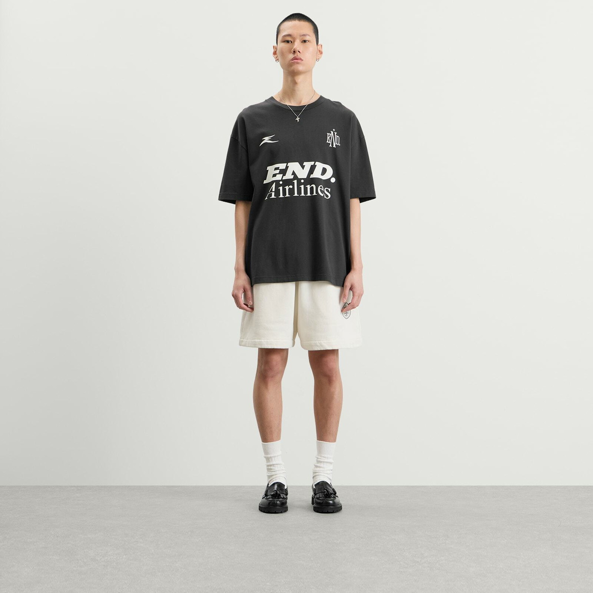 END. Men's Drawstring Sweat Short in Smoke White