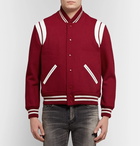 Saint Laurent - Leather-Trimmed Virgin Wool-Blend Bomber Jacket - Men - Claret