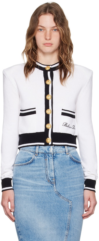 Photo: Balmain White & Black 'Balmain Signature' Cardigan