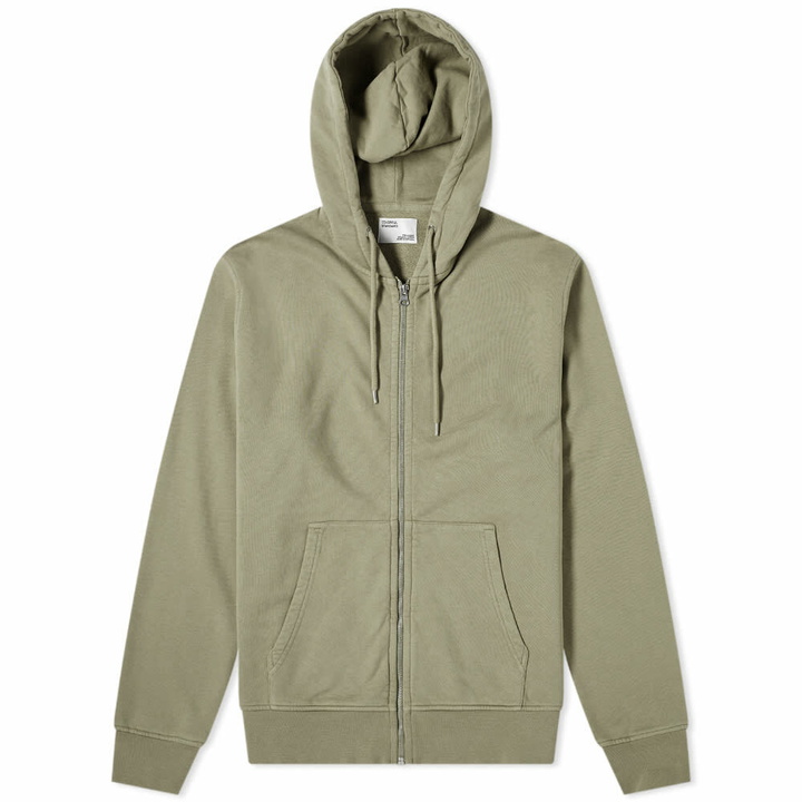 Photo: Colorful Standard Men's Classic Organic Zip Hoodie in Dusty Olive