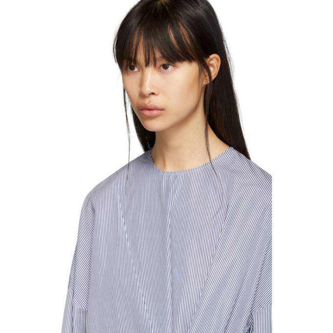 Enfold Blue and White Two-Way Tie Blouse Enfold