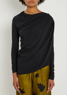 High Aslant Draped Stretch-jersey top Black