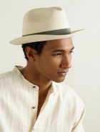 Purdey - Logo-Embroidered Grosgrain-Trimmed Straw Panama Hat - Neutrals