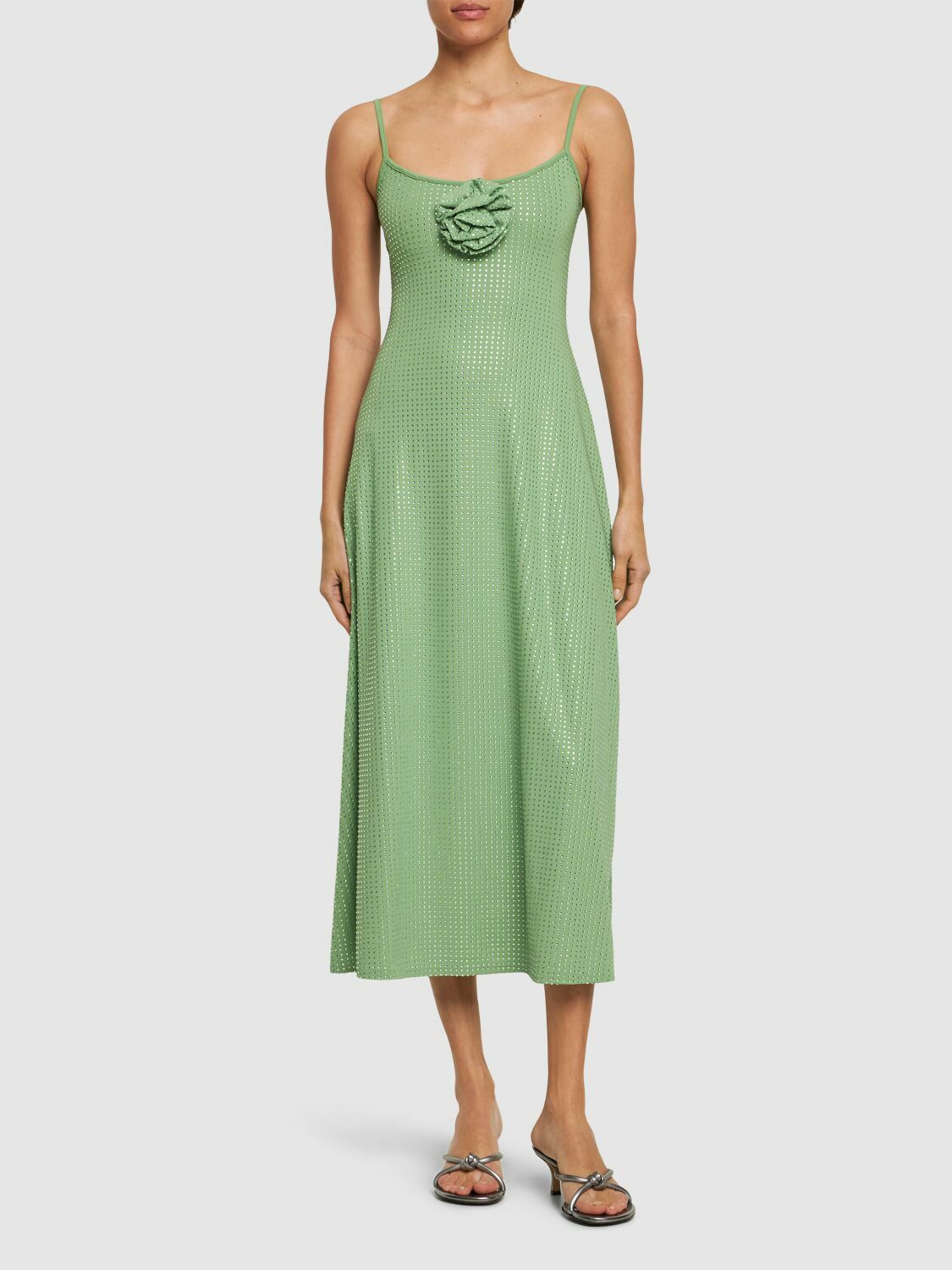 WEWOREWHAT Embellished Midi Dress with Rose
