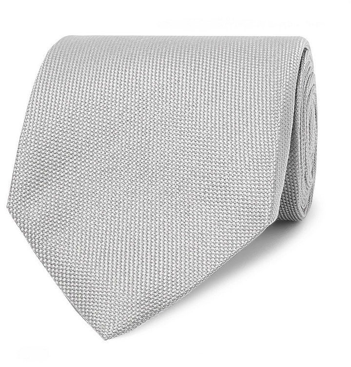 Photo: TOM FORD - 8cm Silk and Linen-Blend Jacquard Tie - Men - Silver