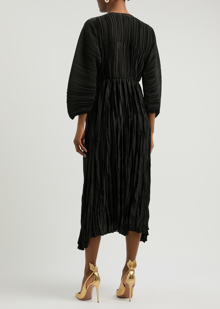 Forte_forte Plissé Satin Midi Dress Black