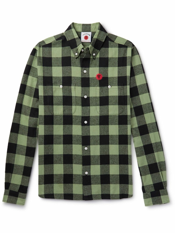 Photo: ICECREAM - Button-Down Collar Checked Cotton-Flannel Shirt - Green