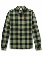 ICECREAM - Button-Down Collar Checked Cotton-Flannel Shirt - Green