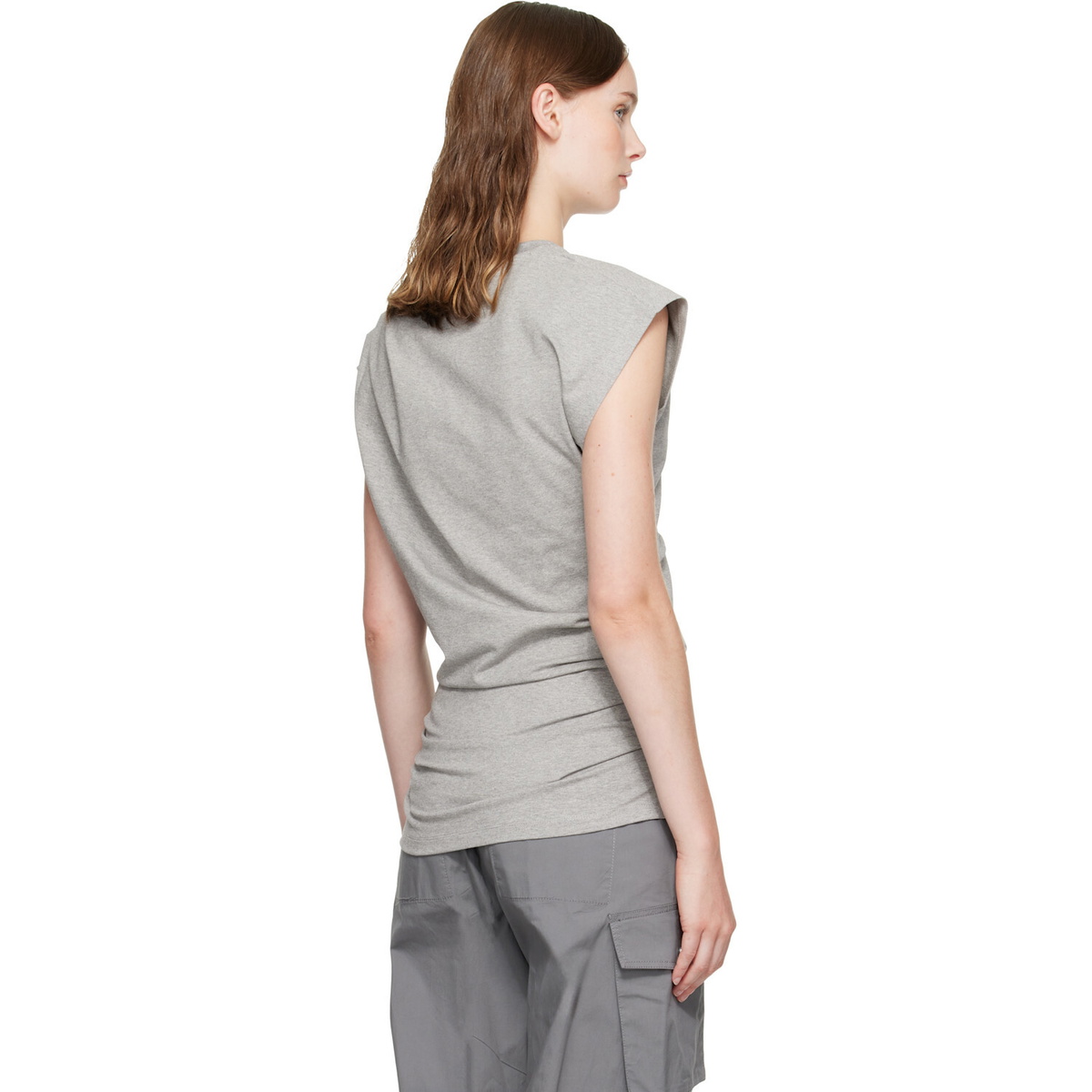 GANNI Gray Draped Jersey T-shirt