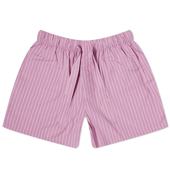 Photo: Tekla Fabrics Tekla Sleep Shorts in Purple Pink Stripes