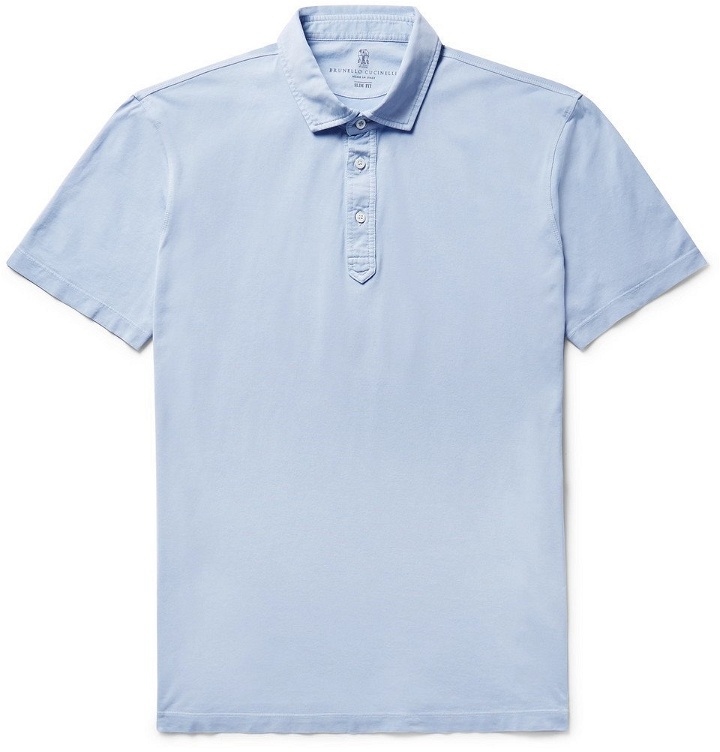 Photo: Brunello Cucinelli - Slim-Fit Cotton-Jersey Polo Shirt - Men - Sky blue