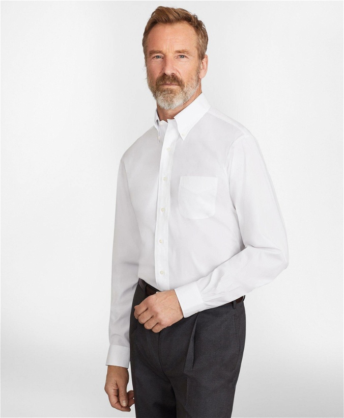 Photo: Brooks Brothers Men's Madison Relaxed-Fit Dress Shirt, Performance Non-Iron with COOLMAX, Button-Down Collar Twill | White