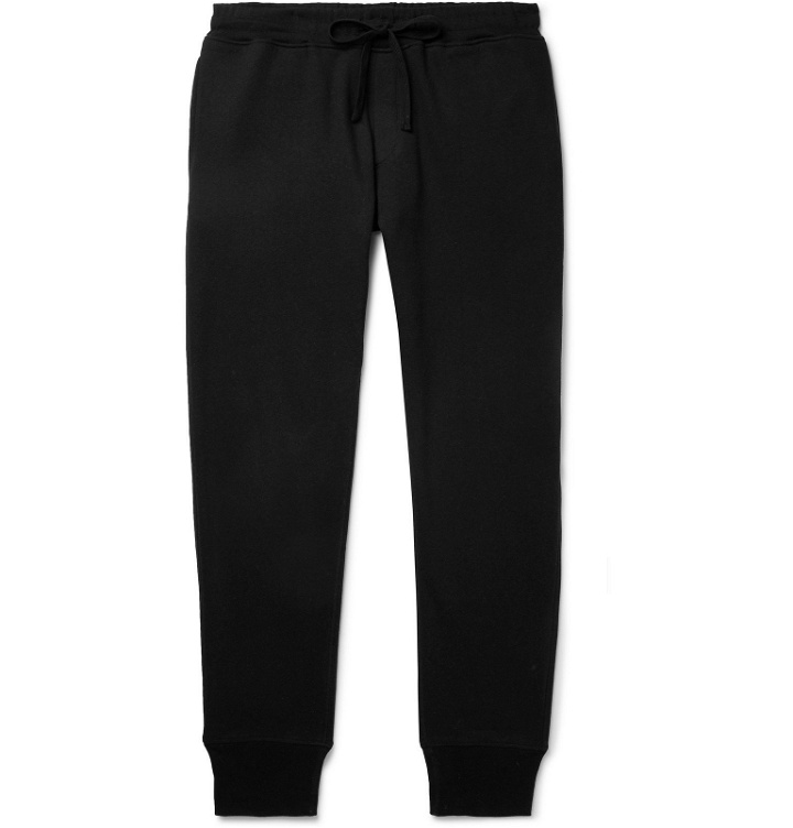 Photo: Secondskin - Slim-Fit Tapered Mélange Loopback Cotton-Jersey Sweatpants - Black