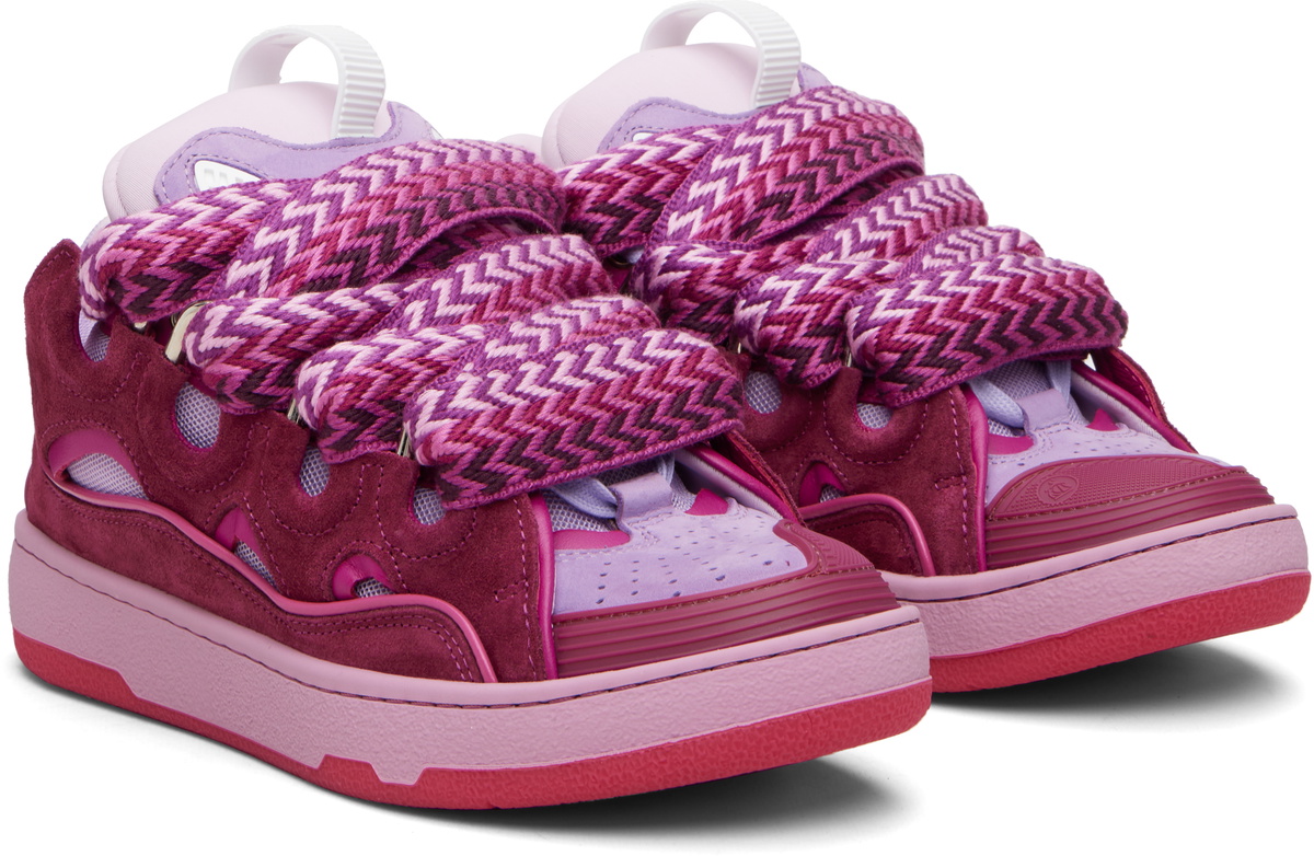 Lanvin Burgundy & Purple Leather Curb Sneakers