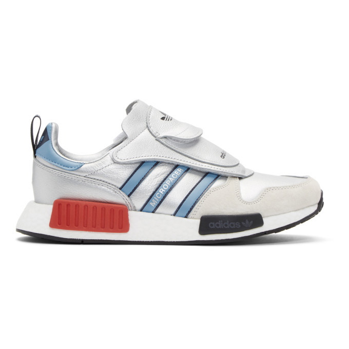 Photo: adidas Originals Silver and Blue MicropacerXR1 Sneakers